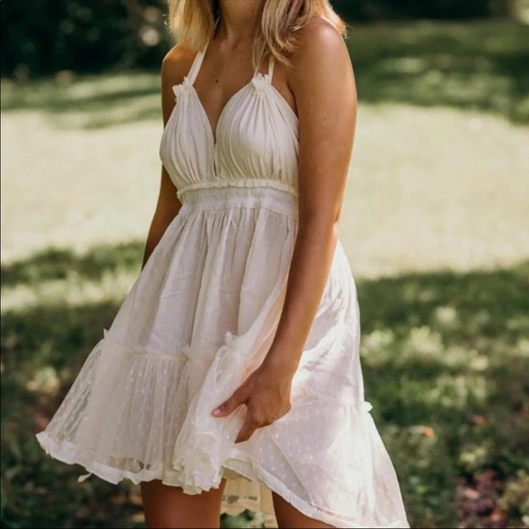 Boho Backless Swiss Dot Mini Dress Cream - Picture 9 of 9